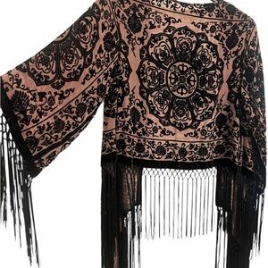 Bohemian Fringe Kimono with Black and Brown Pattern